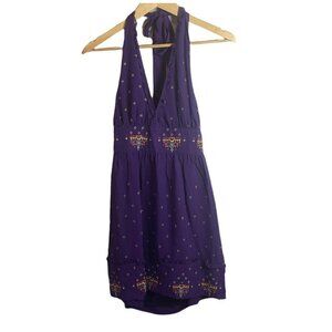 Marciano Women Small Purple Chiffon Halter Dress Embroidered Thread Boho